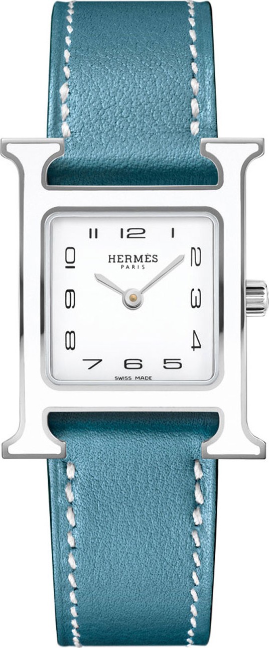 HERMÈS Heure H PM Watch with Blue Leather Strap