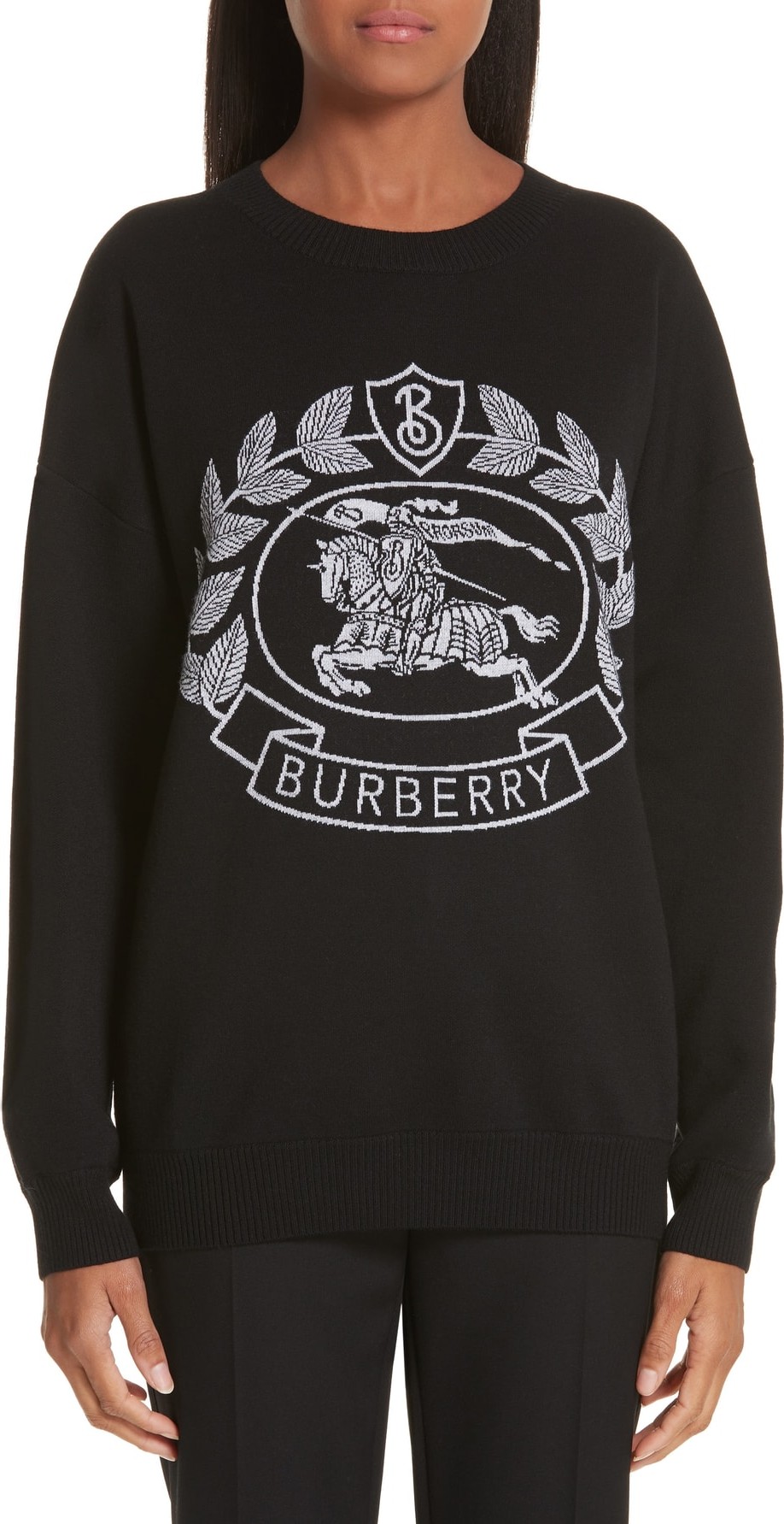Burberry London England Bilston Logo Jacquard Merino Wool Blend Sweater