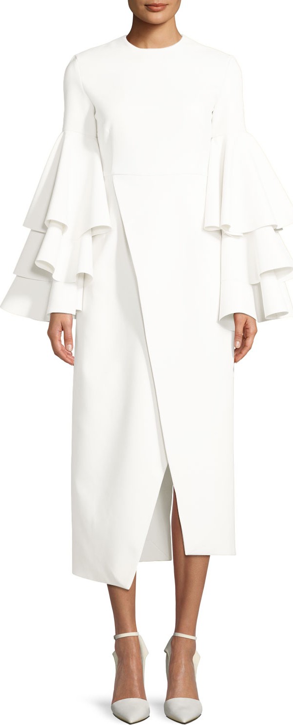 Solace London Minelli Ruffle Bell-Sleeve Midi Dress