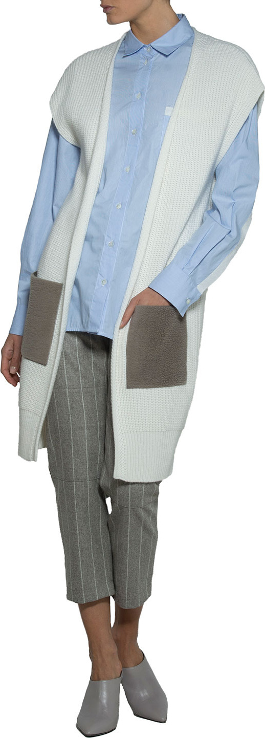 Eleventy Open-Front Cardigan with Shearling Pockets