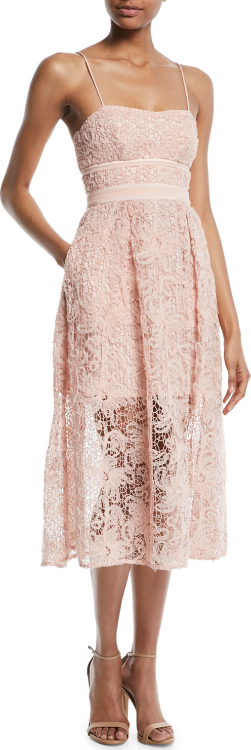Self Portrait Floral Lace Sleeveless Midi Cocktail Dress