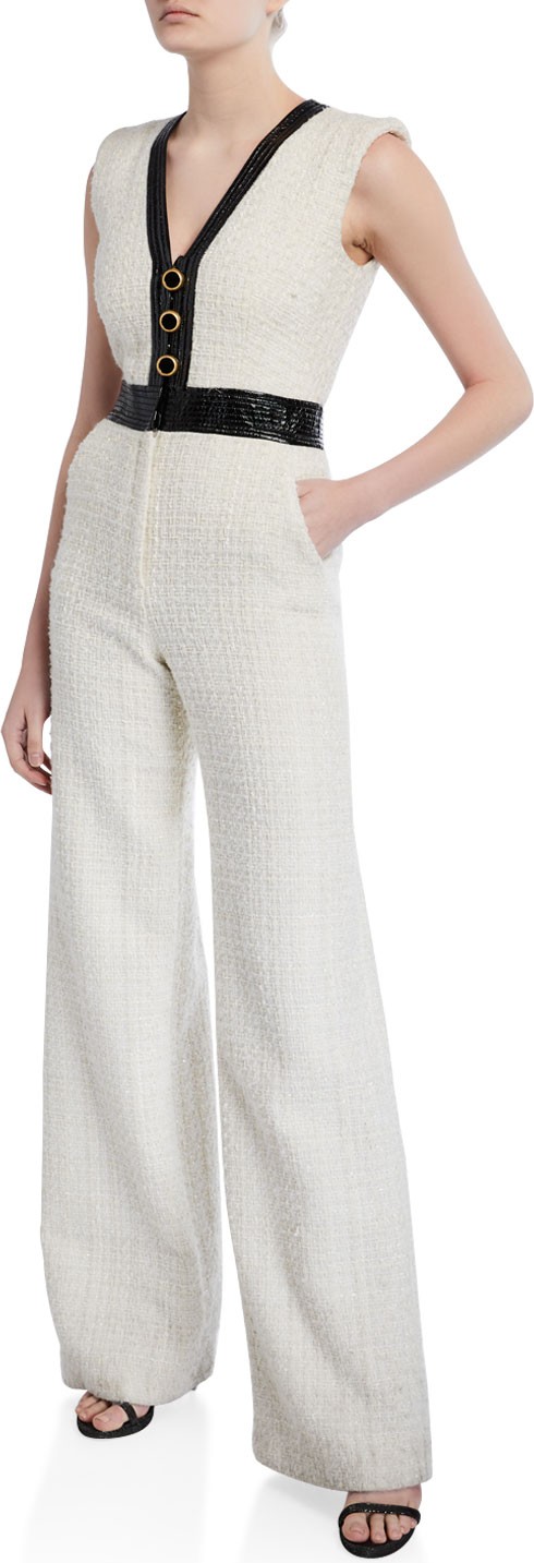 Veronica Beard Emmeline Sleeveless Tweed Jumpsuit