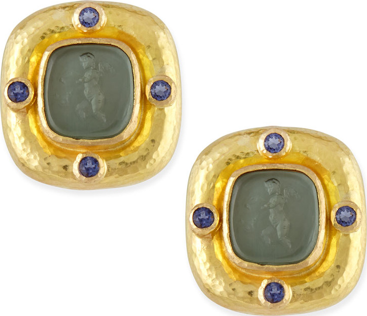 Elizabeth Locke SMOKE 'SQUARE PUTTO' EARRING