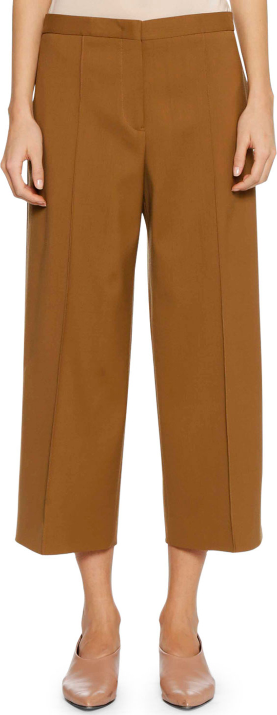 Jil Sander Full-Leg Virgin Wool Cropped Culotte Pants