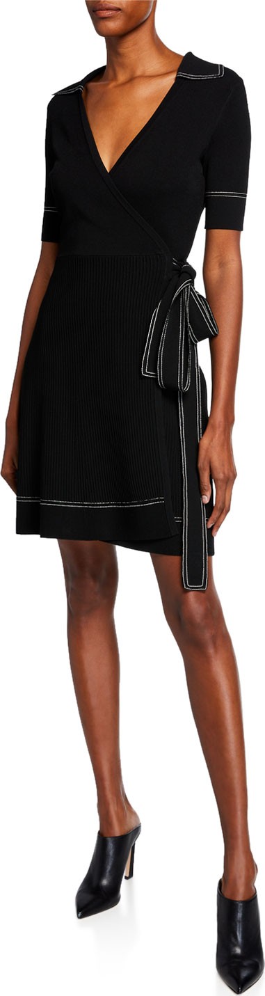 DIANE von FURSTENBERG Liv Short-Sleeve Wrap Dress w/ Topstitching