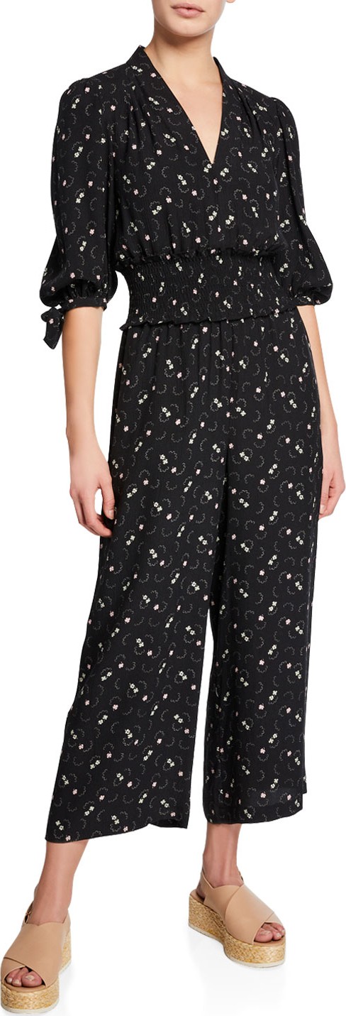 Rebecca Taylor Alisia Floral-Print Blouson-Sleeve Jumpsuit