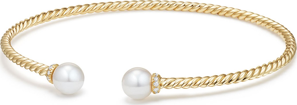 David Yurman Solari 18k Freshwater Pearl & Diamond Cuff Bracelet, Size L