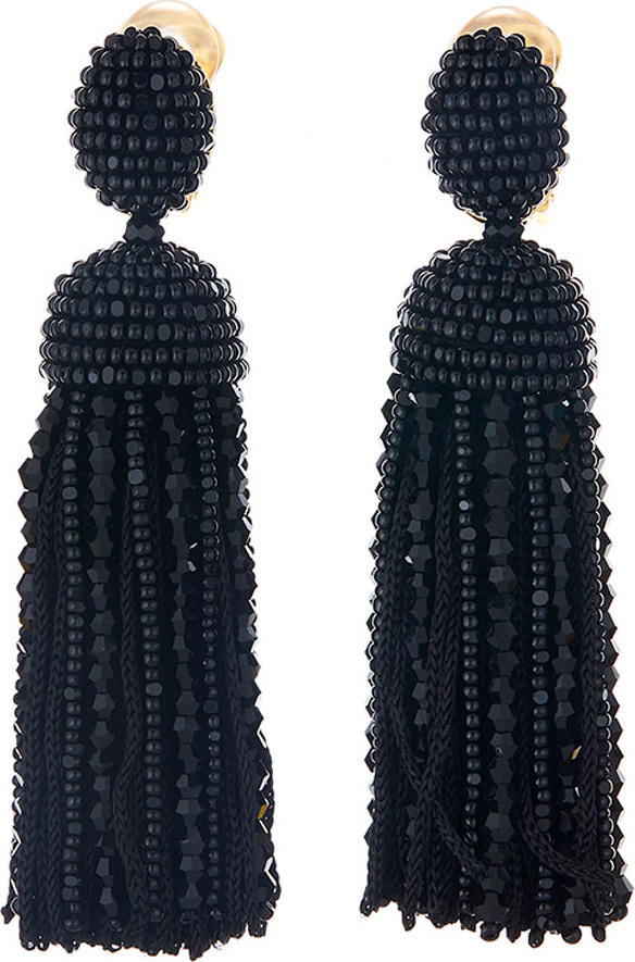 Oscar De La Renta Short Clip-On Bead & Silk Tassel Earrings