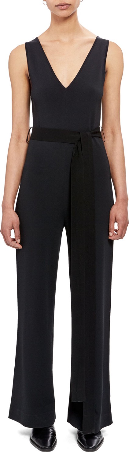 Theory Sleeveless Knit Tie-Waist Jumpsuit