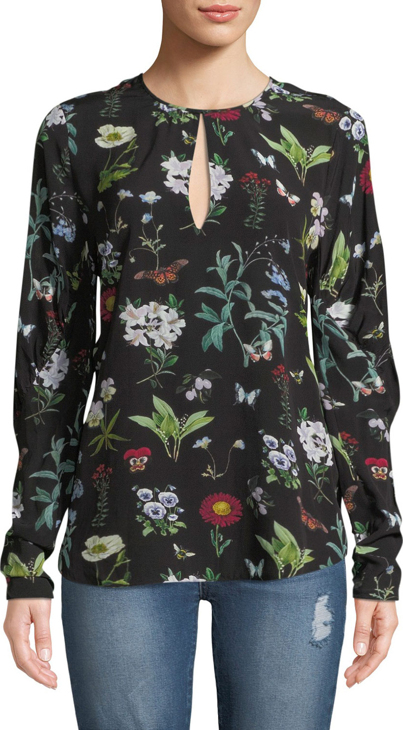 Joie Liseli Floral Long-Sleeve Keyhole Top