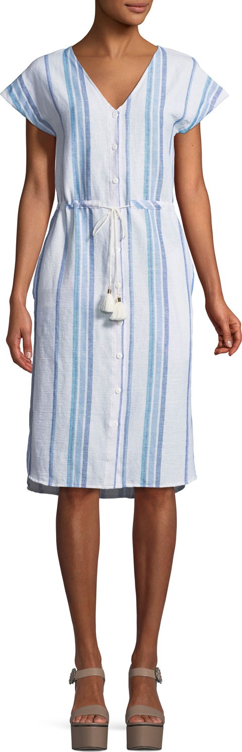 Splendid Tapestry Stripe Button-Front V-Neck Dress