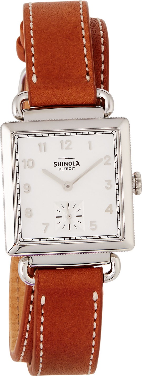 Shinola The Canfield Square Watch w/ Leather Strap, White/Bourbon