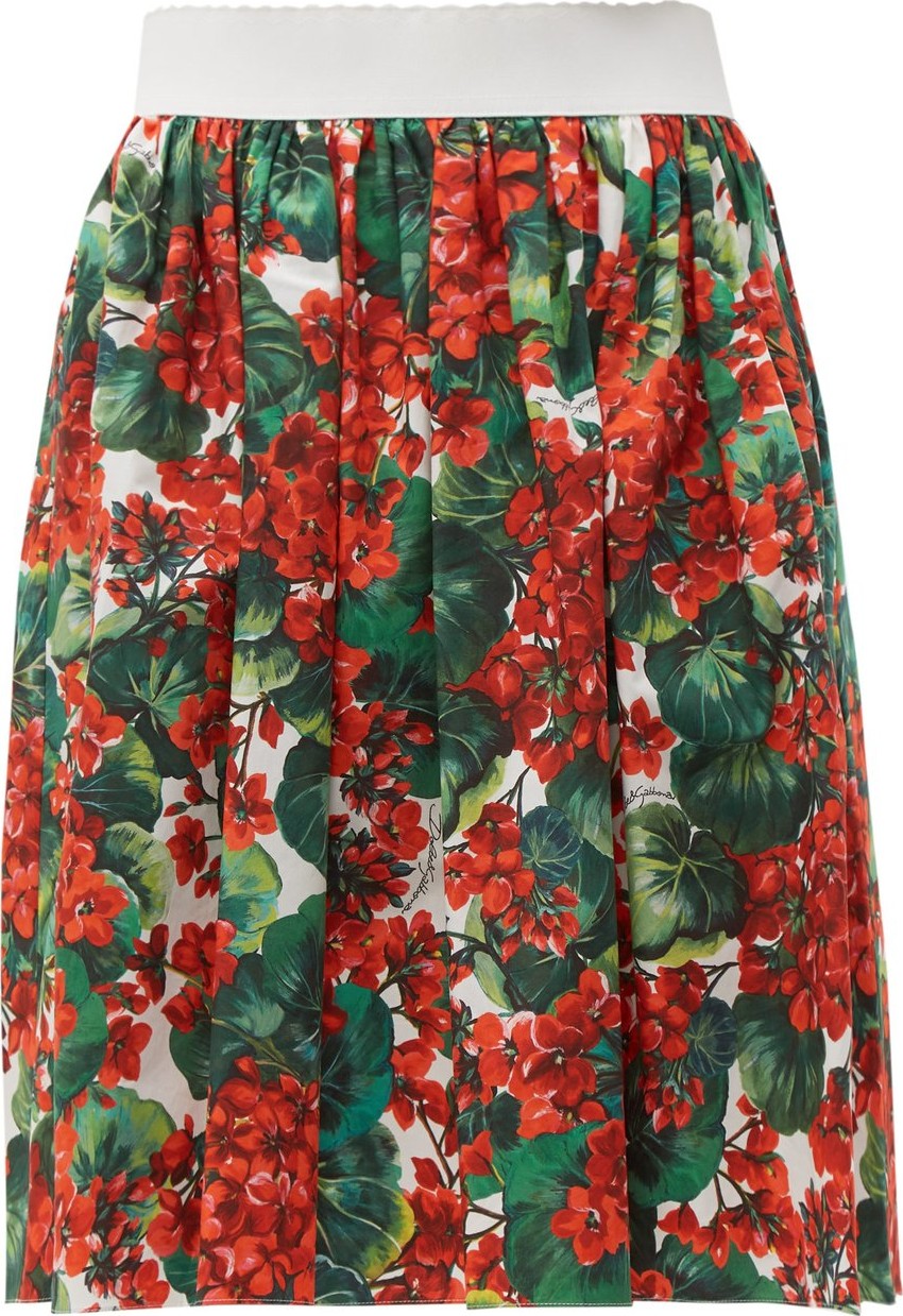 Dolce & Gabbana Geranium-print cotton-poplin skirt