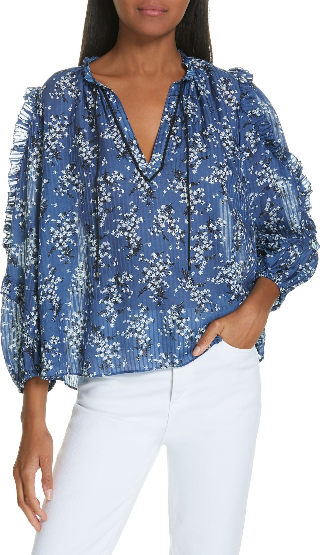 Ulla Johnson Manet Floral Print Cotton & Silk Blouse