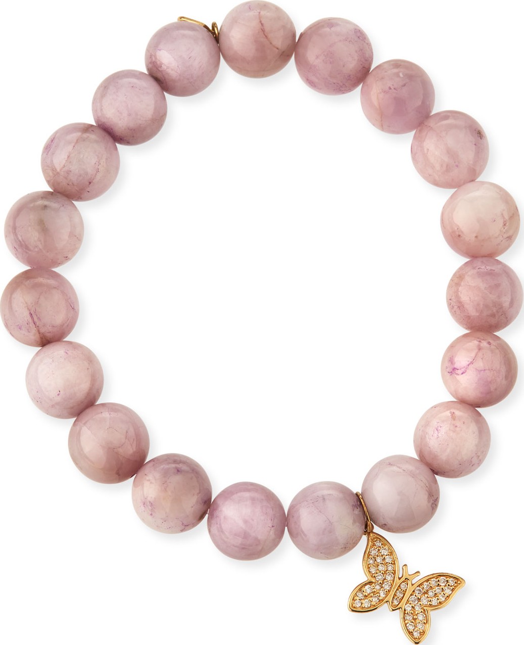 Sydney Evan Round Kunzite Beaded Bracelet with Diamond Butterfly Charm