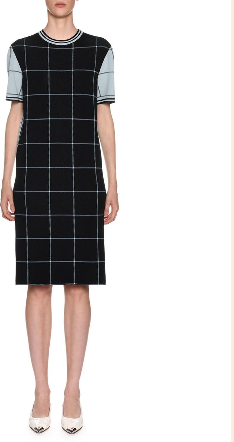 Marni Windowpane-Jacquard Short-Sleeve Shift Dress