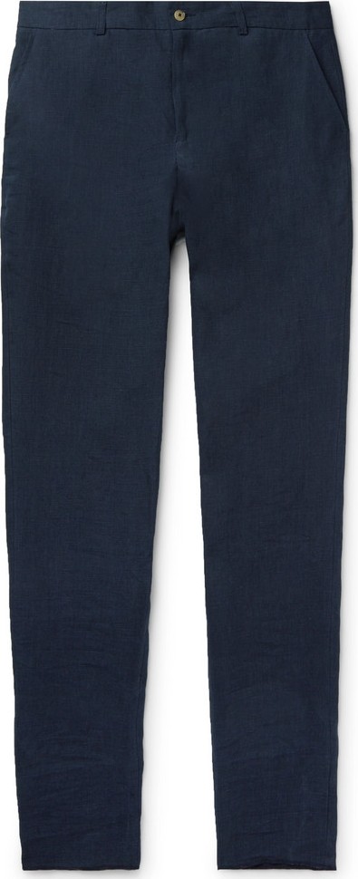 De Bonne Facture Navy Brushed-Linen Suit Trousers