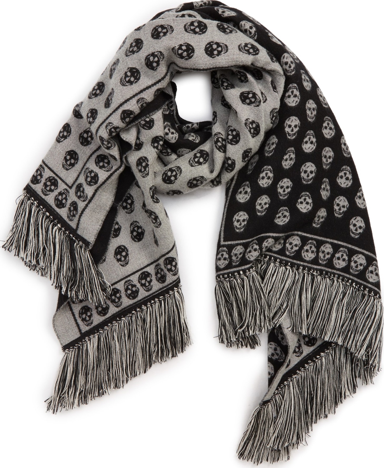 Alexander McQueen Upsidedown Skulls Wool & Silk Scarf