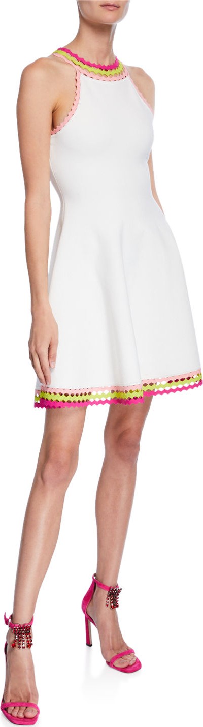 MILLY Diamond-Cut Halter-Neck Fit-and-Flare Mini Dress