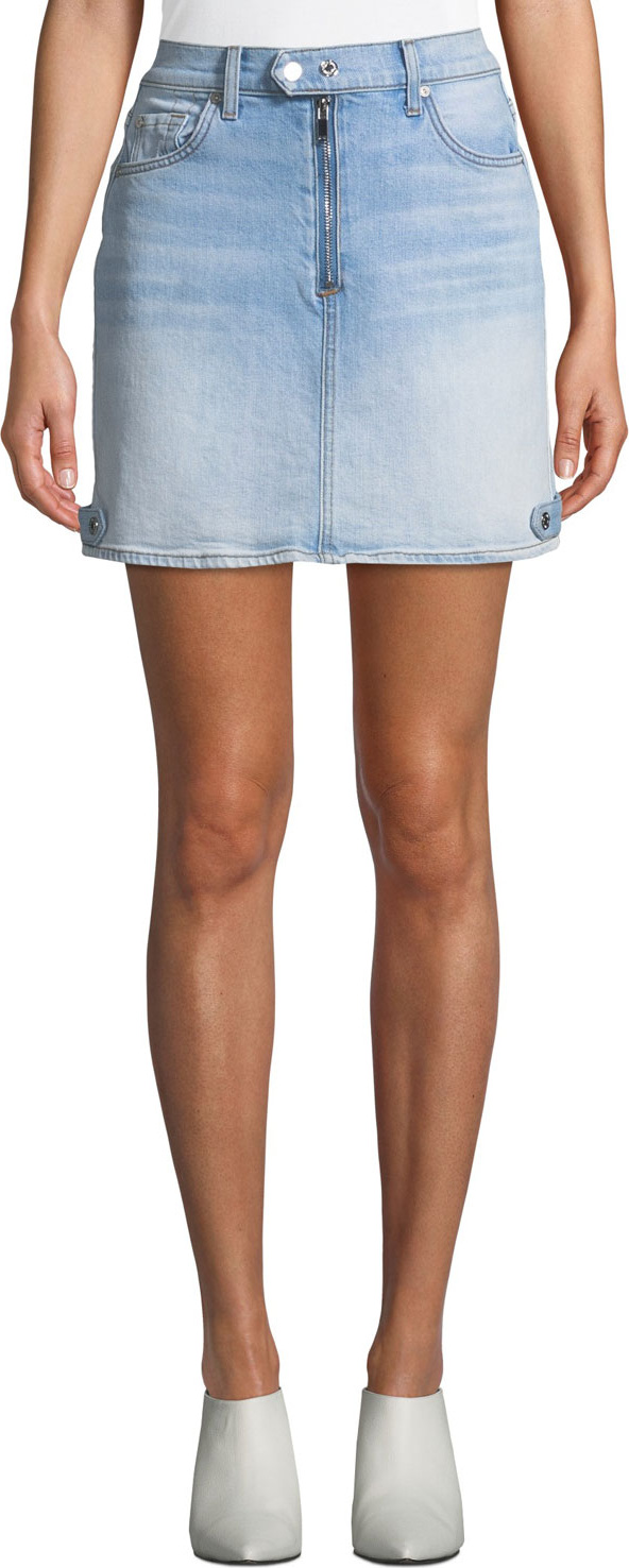 7 For All Mankind Moto A-Line Light-Wash Denim Mini Skirt