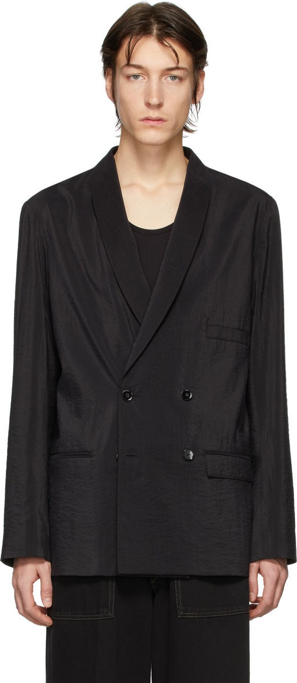 Lemaire Black Dry Silk Double-Breasted Blazer