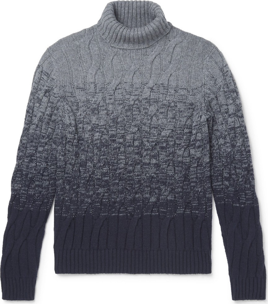 Incotex Slim-Fit Cable-Knit Ombré Virgin Wool and Cashmere-Blend Rollneck Sweater