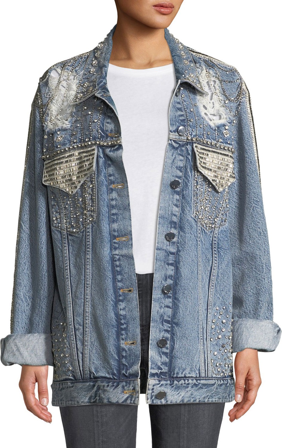 AO.LA by alice + olivia Oversized Embellished Denim Jacket