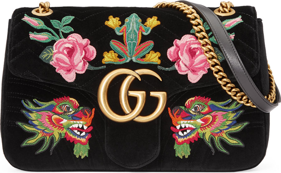 Gucci 110th Anniversary GG Marmont Small Dragon Velvet Shoulder Bag