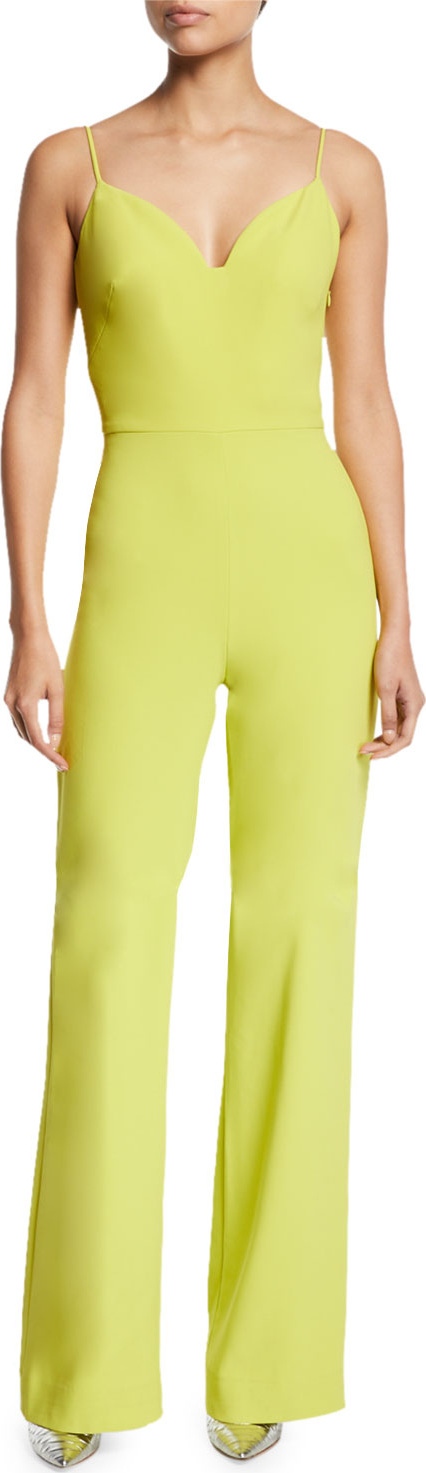 Brandon Maxwell Sweetheart-Neck Cami-Strap Stretch-Crepe Flared-Leg Jumpsuit