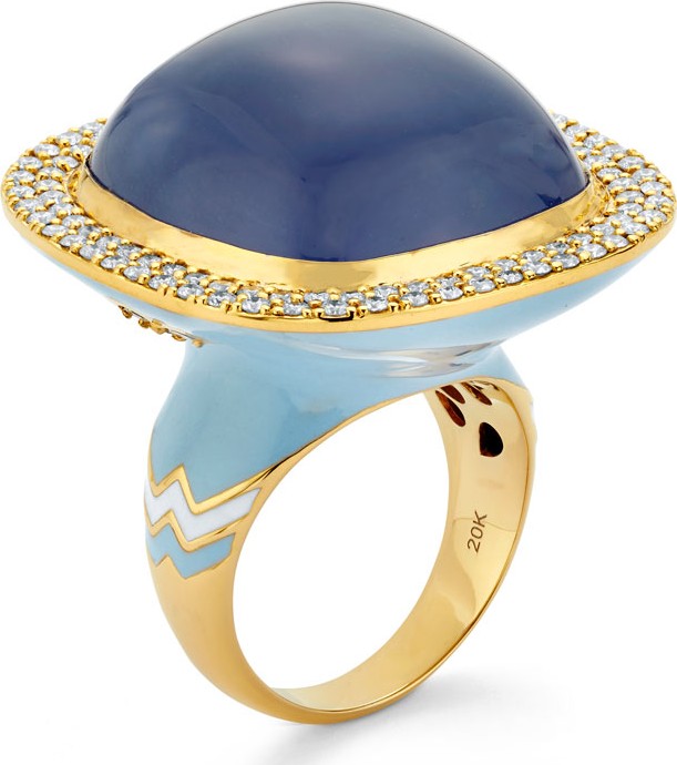 Buddha Mama 20k Gold Chalcedony & Diamond Ring, Size 8