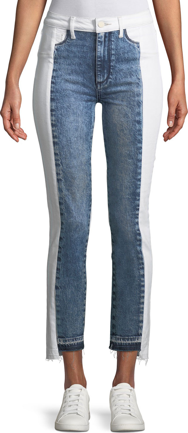 PAIGE Hoxton Two-Tone Straight-Leg Cropped Jeans