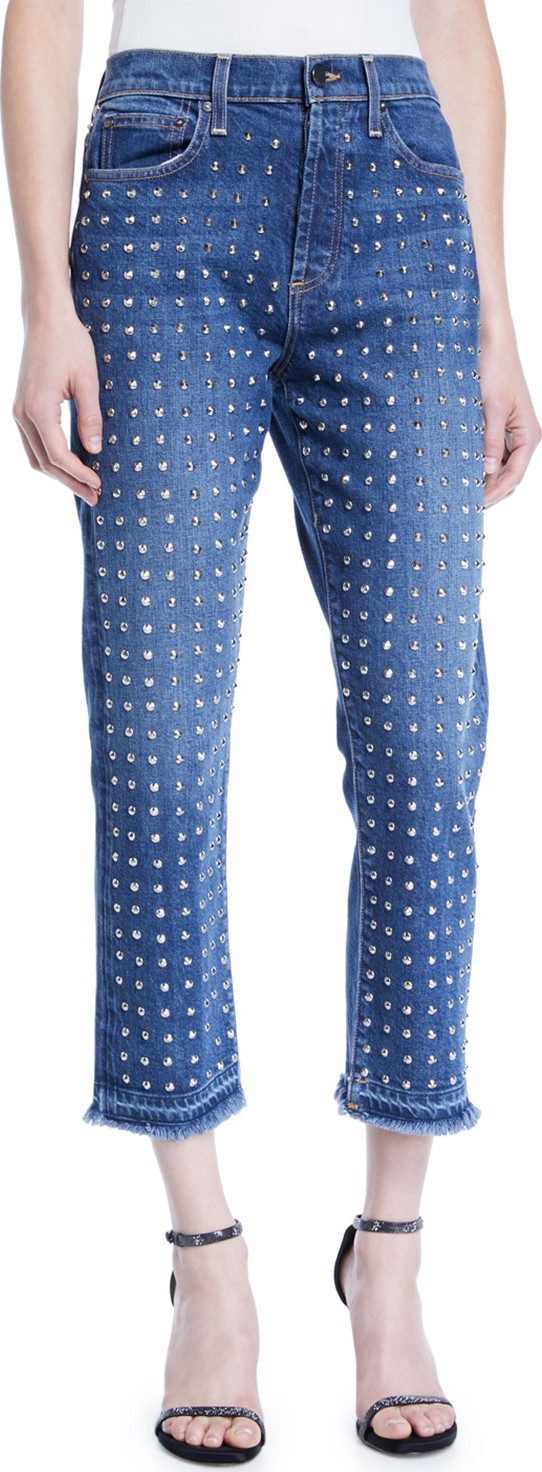AO.LA by alice + olivia Amazing High-Rise Studded Slim Girlfriend Jeans