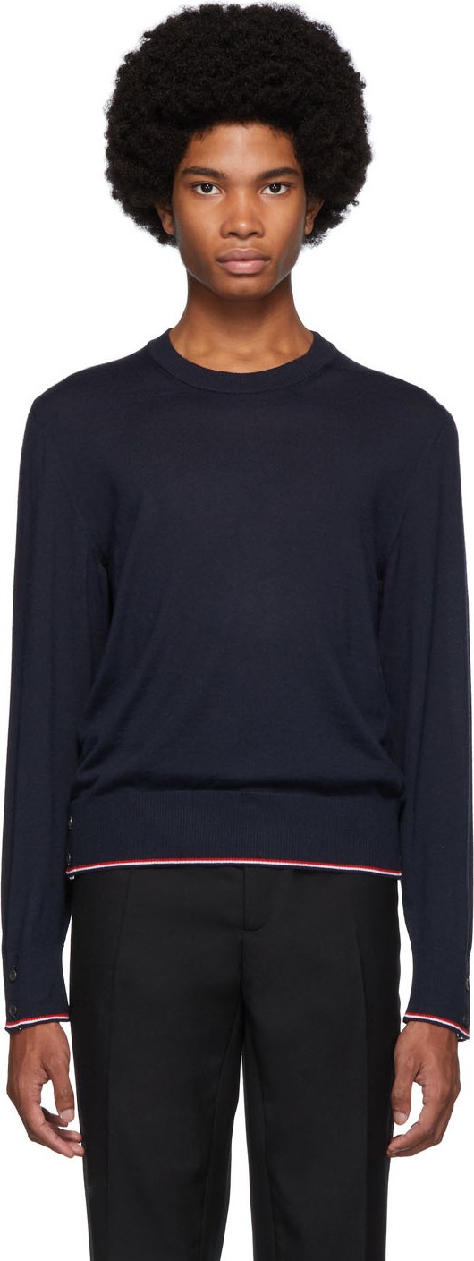 Thom Browne Navy Cashmere Classic Crewneck Sweater
