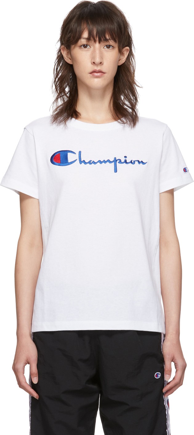 Champion Reverse Weave White Big Script Logo T-Shirt