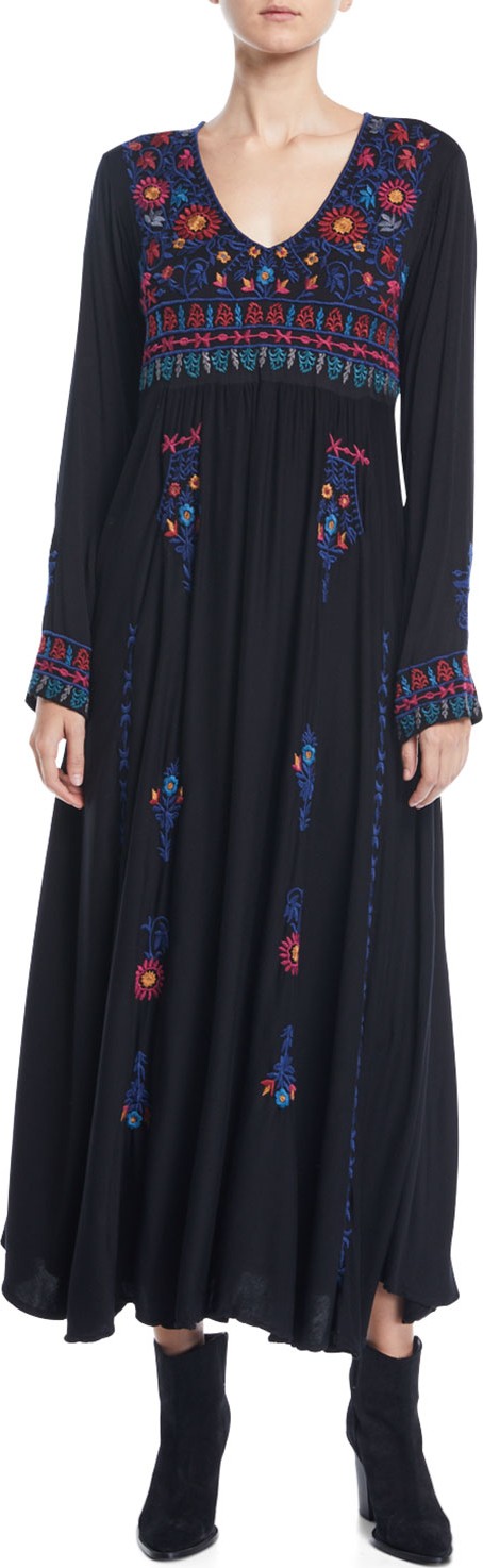 Johnny Was Werrin Embroidered Maxi Dress w/ Embroidery