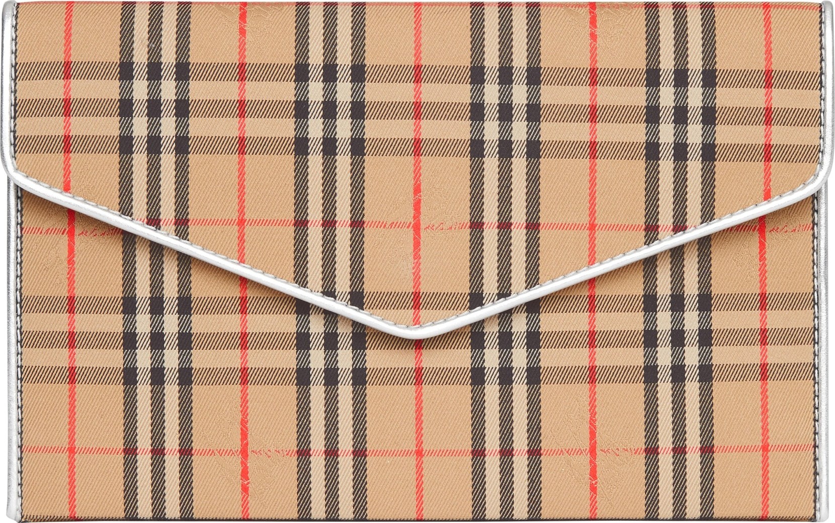 Burberry London England 1983 Check Cotton & Leather Envelope Clutch