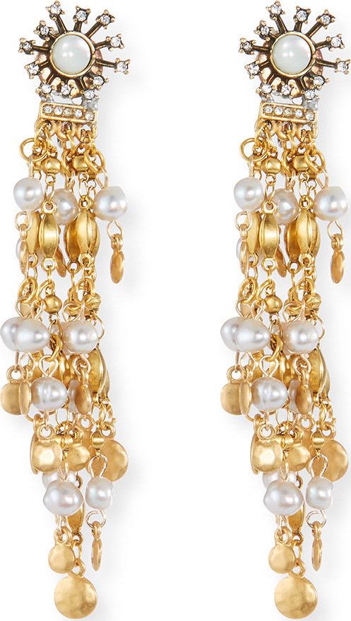 Sequin Tiered Chandelier Earrings with Simulated Pearls