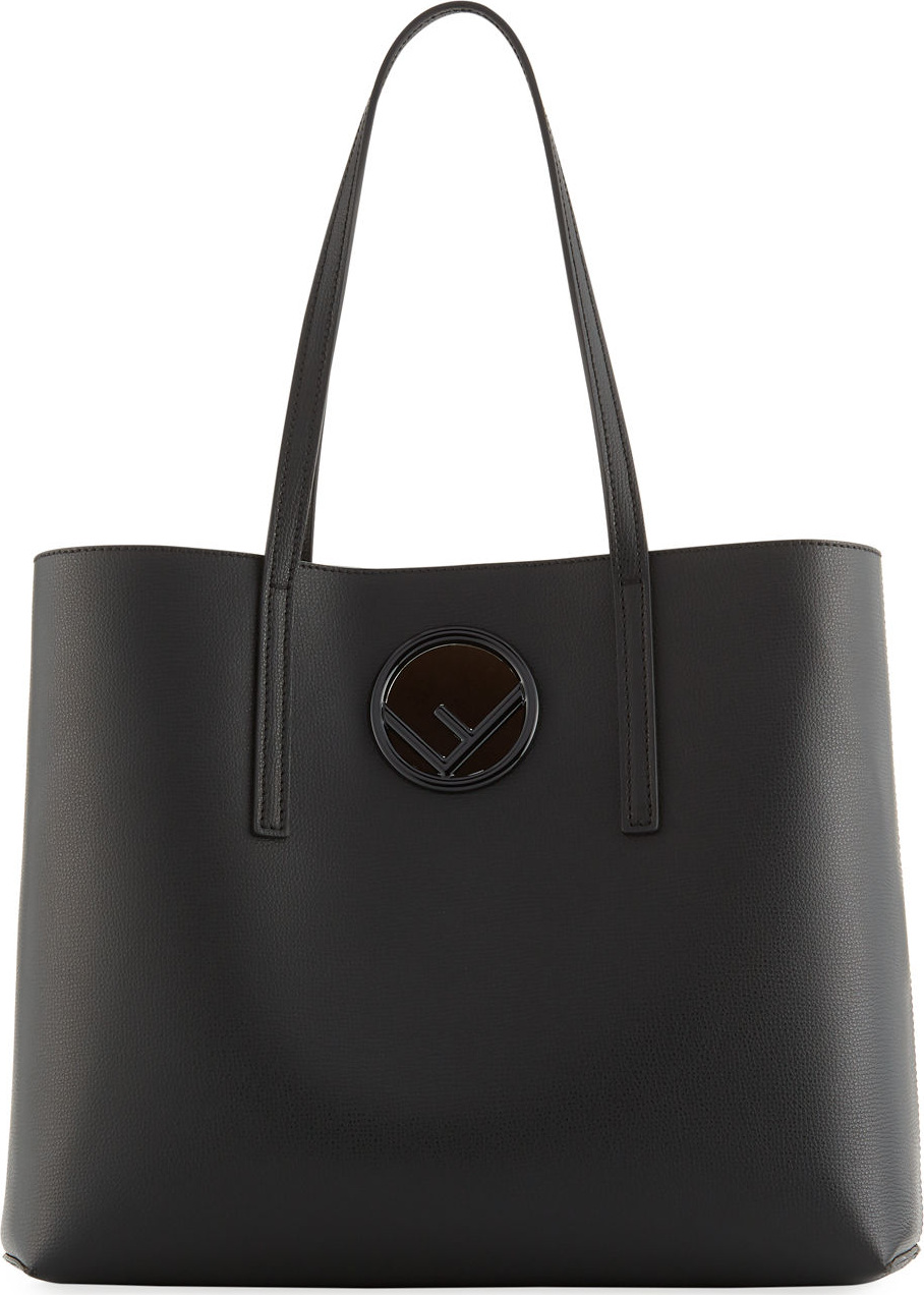 Fendi F Logo Calf Leather Shopping Tote Bag