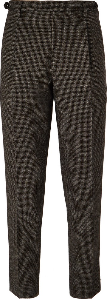 Barena Brown Tapered Cropped Puppytooth Wool Suit Trousers