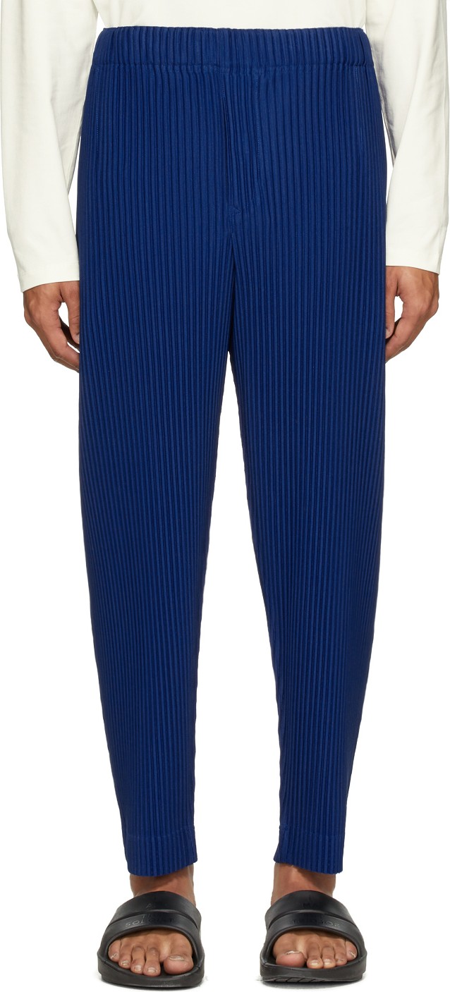 Homme Plissé Issey Miyake Blue Tapered Cropped Trousers