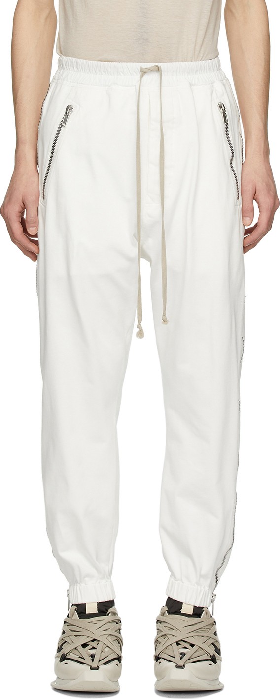 Rick Owens White Zippered Sweatpants