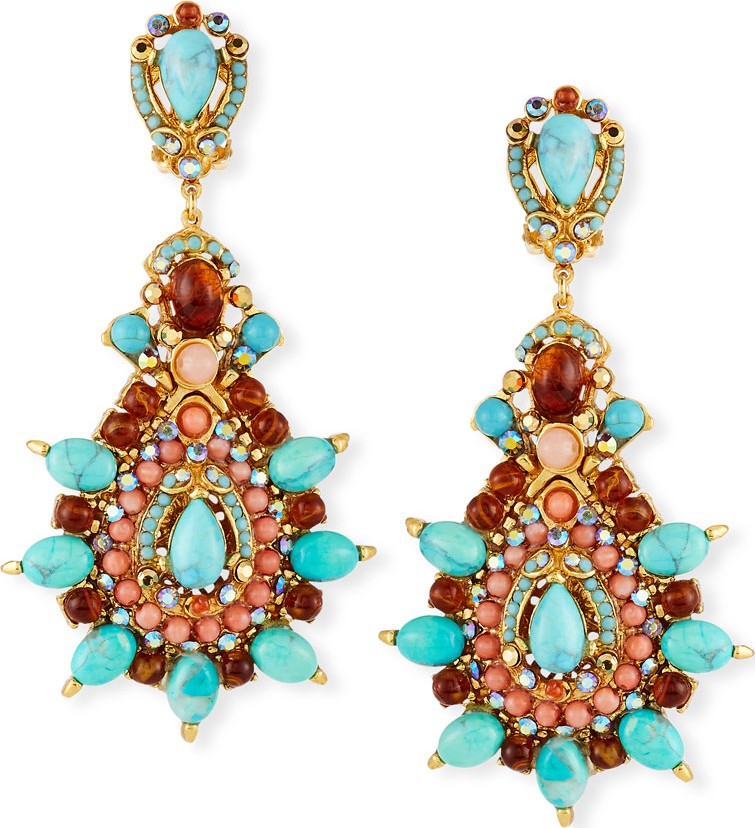 Jose & Maria Barrera Starburst Cabochon Teardrop Clip-On Earrings