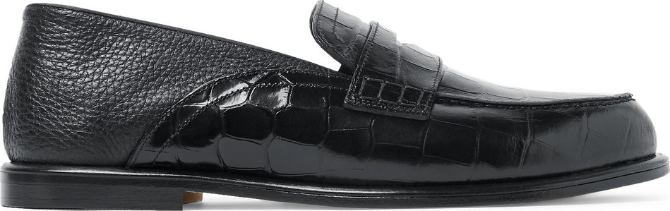 LOEWE Collapsible-Heel Croc-Effect and Full-Grain Leather Penny Loafers