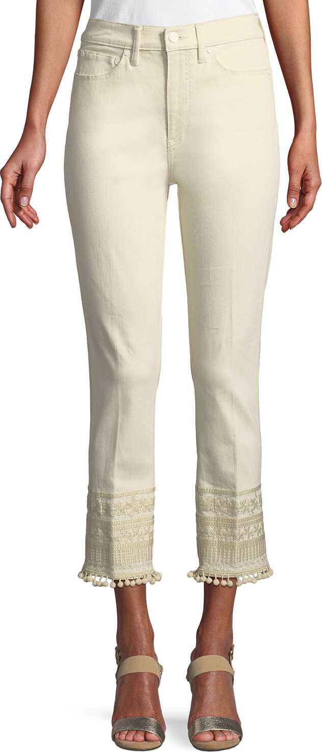 Tory Burch Lana Pompom Embroidered-Cuff Ankle Jeans