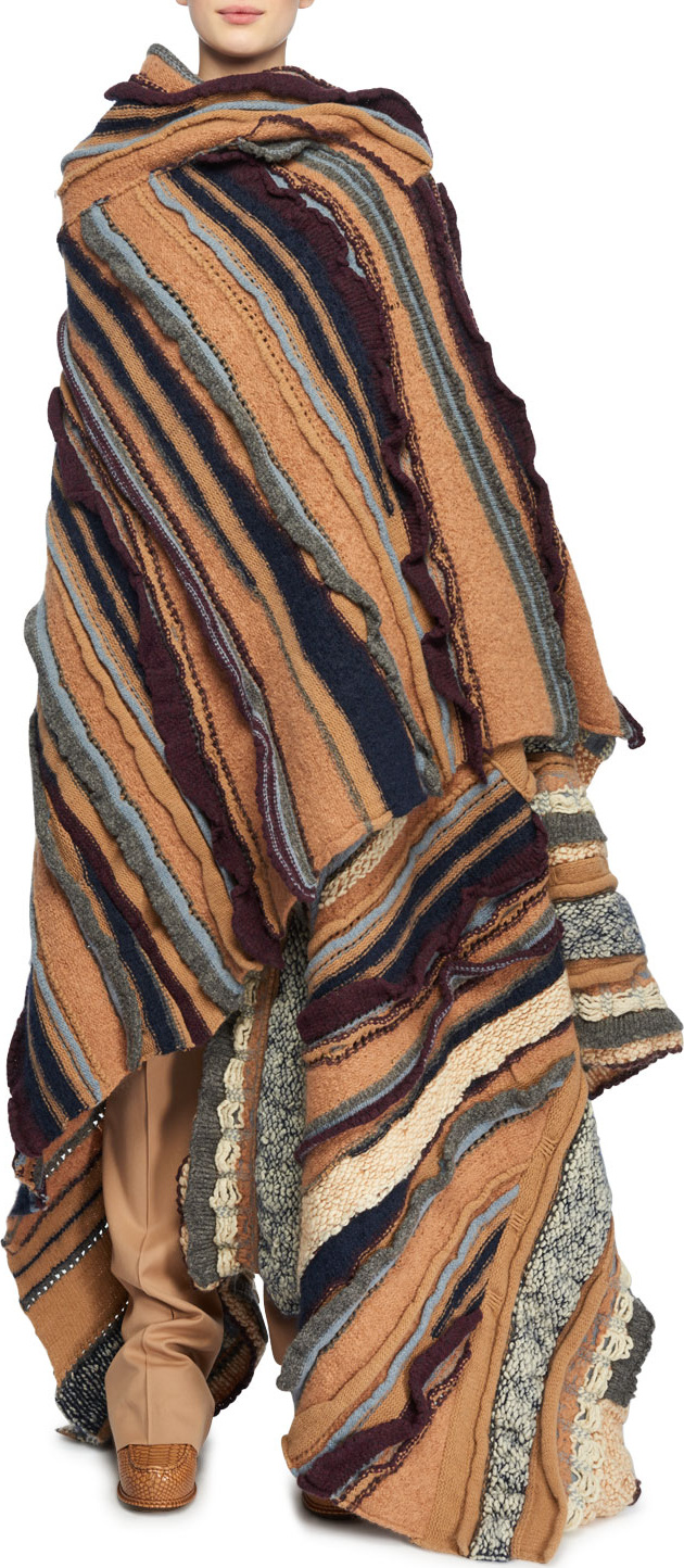 Stella McCartney Patchwork Wool-Blend Oversized Sweater Cape