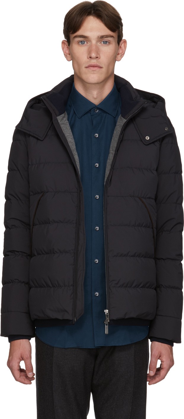 Ermenegildo Zegna Navy Down Hooded Puffer Jacket