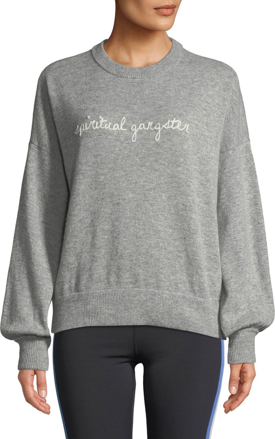 Spiritual Gangster Signature Embroidered Balloon-Sleeve Sweater