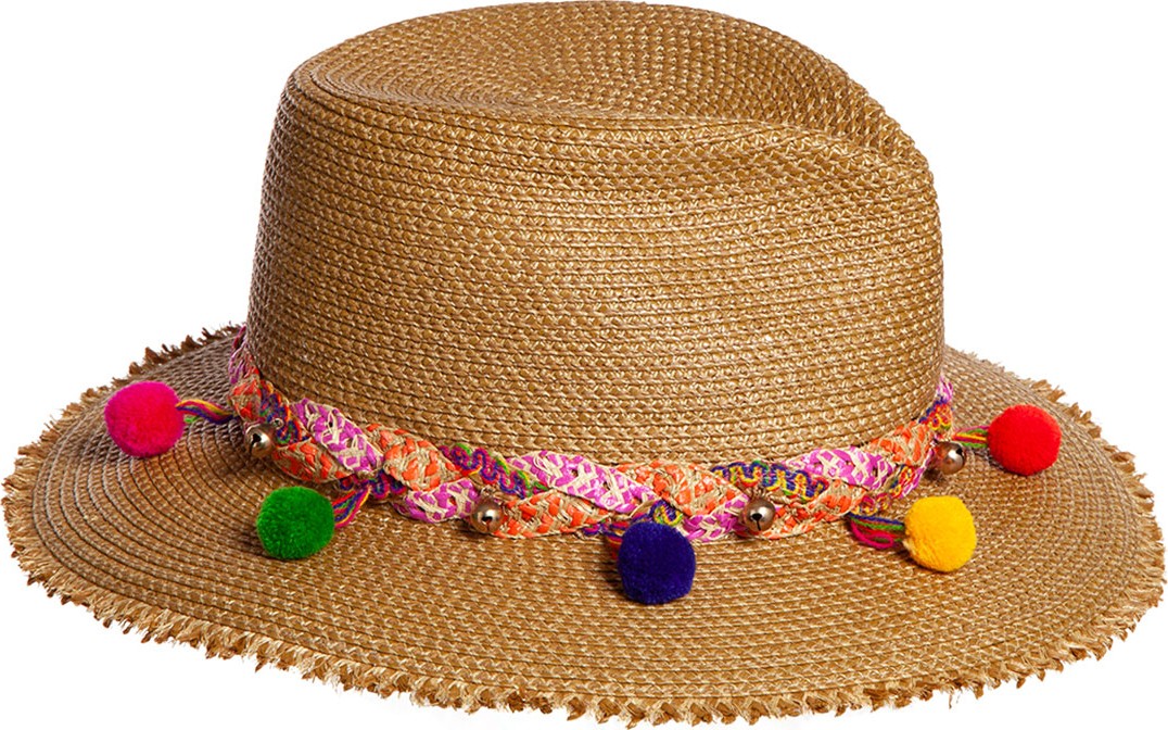 Eric Javits Corfu Woven Sun Hat w/ Braided Pompom Detail
