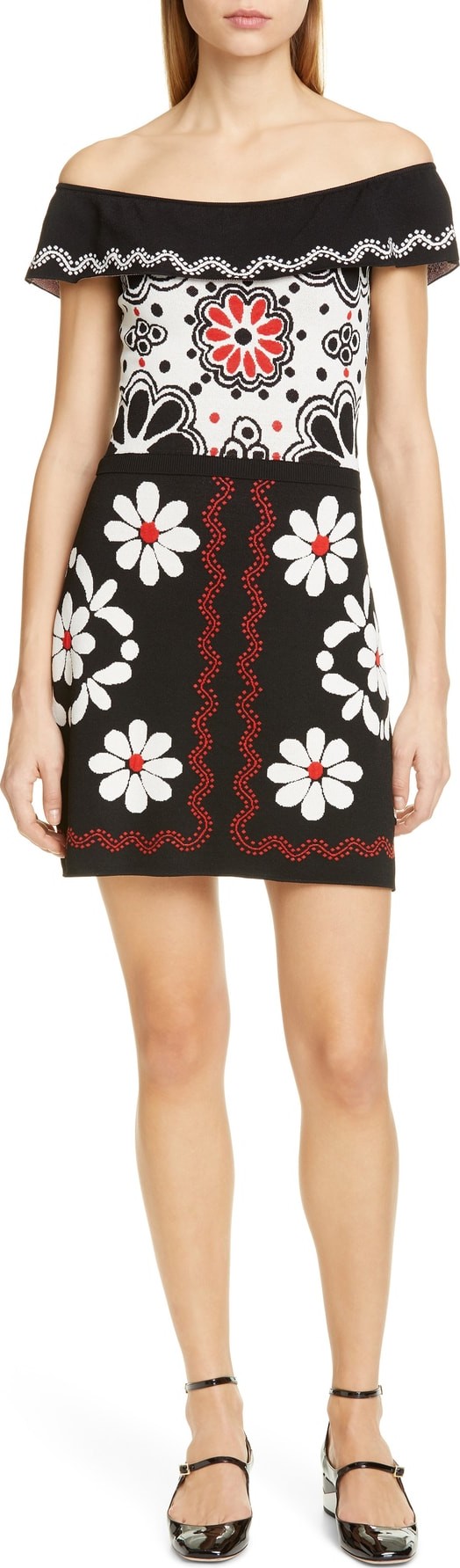 RED Valentino Off the Shoulder Jacquard Knit Dress