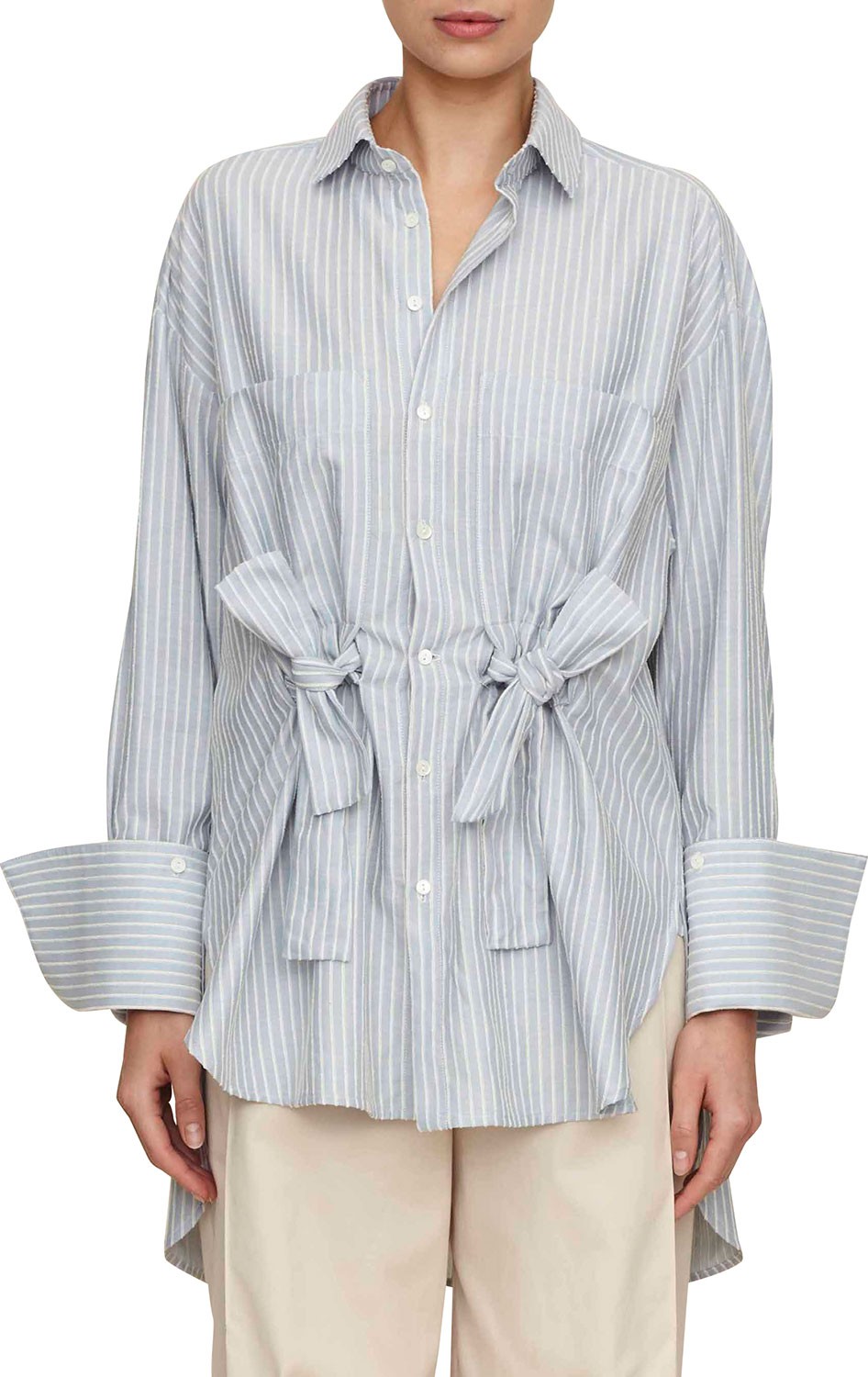 palmer//harding tie-front button-front striped cotton boyfriend shirt
